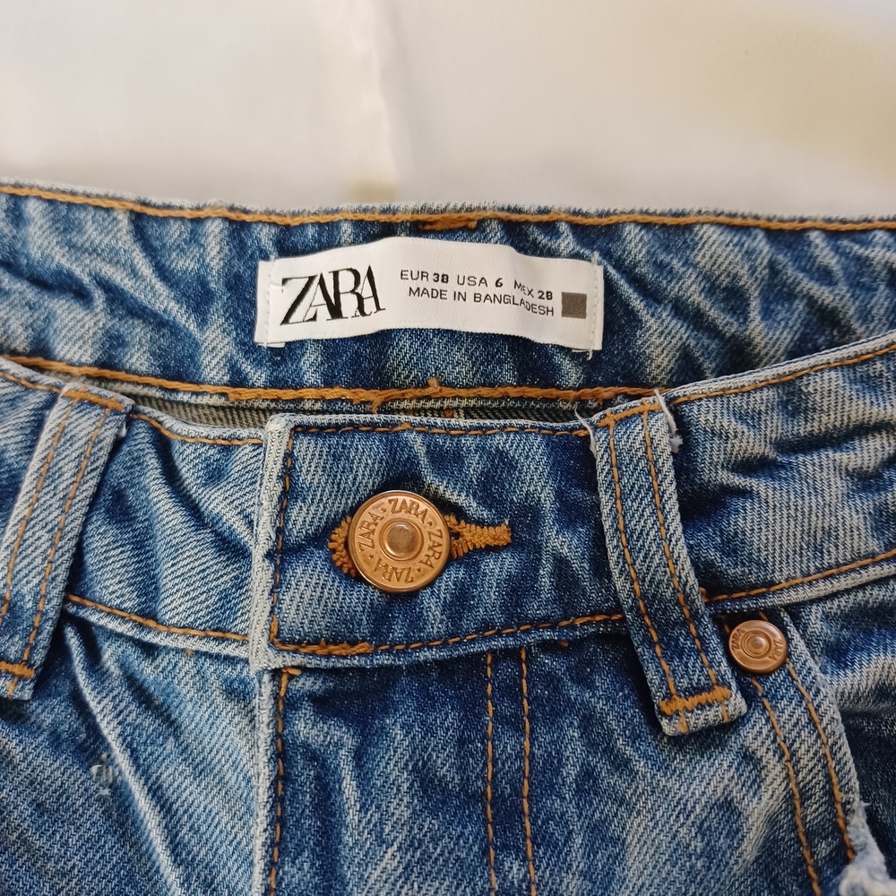 Zara Jeans Wide Leg Rigid Denim 100% Cotton Highrise Light Wash Size 6 29x27.5 - Picture 7 of 11